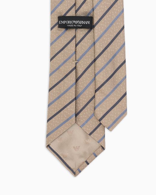 Emporio Armani White Pure Silk Jacquard Striped Tie for men