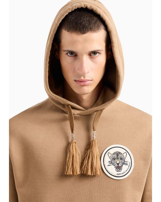 Emporio Armani Natural Sustainability Values Capsule Collection Organic Jersey Hooded Sweatshirt With Patch for men