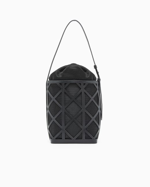 Emporio Armani Black Leather And Mesh Bucket Bag