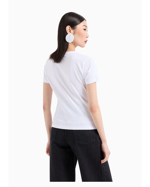 Emporio Armani White Asv Organic Stretch Jersey T-shirt With Oversized Eagle Pattern