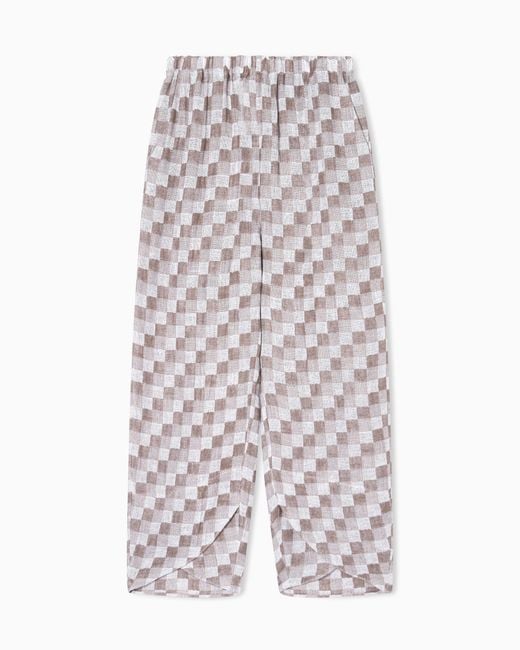 Emporio Armani White Check Linen Gauze Trousers