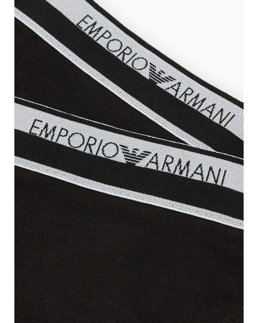 Pack 2 Perizomi In Cotone Organico Iconic Logoband Asv di Emporio Armani in Black