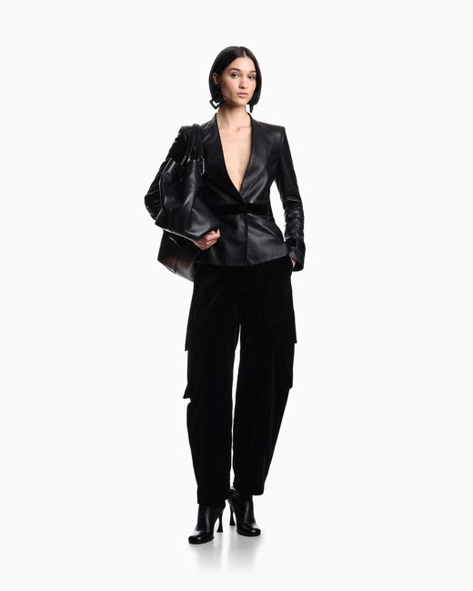 Veste En Nappa De Ganterie Avec Détails En Velours Asv Emporio Armani en coloris Black