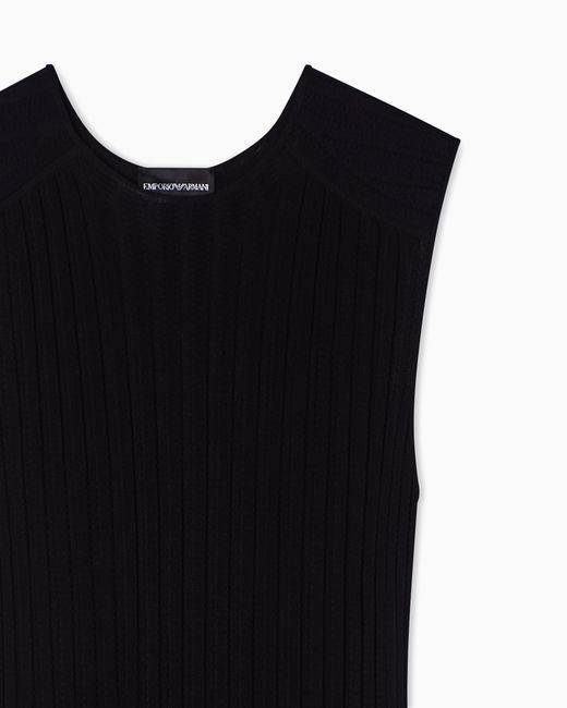 Emporio Armani Black Ribbed-Knit Dress With Pleated Detail