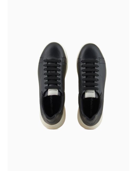 Emporio Armani Black Tumbled Leather Sneakers