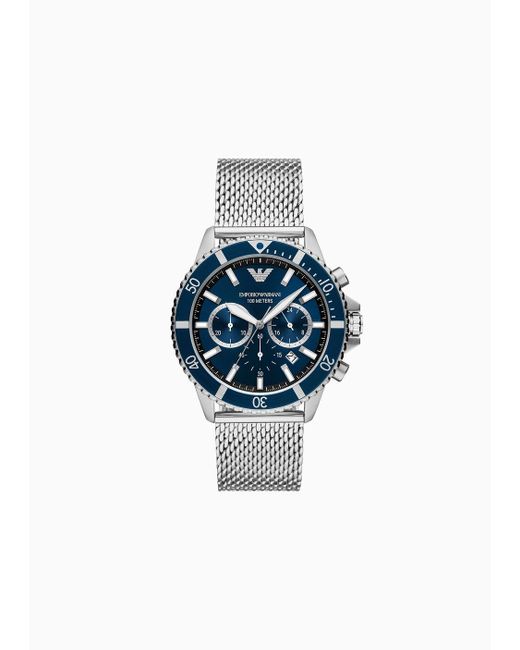 Emporio Armani Chronograph Mit Armband Aus Edelstahlmesh in Blue für Herren