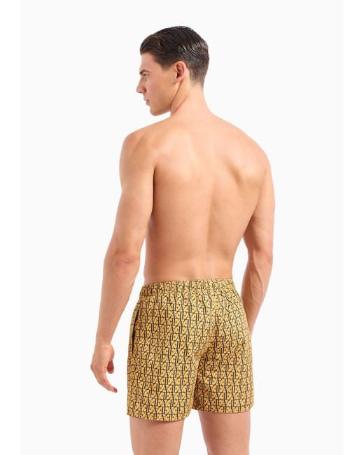 Costume Shorts Con Pattern Small Logo di Emporio Armani in Natural da Uomo