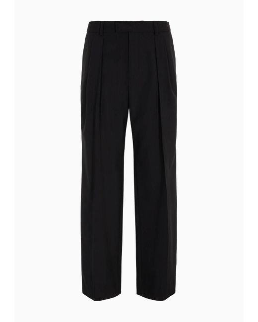 Emporio Armani Black Virgin-wool Two-way Stretch Canvas Trousers With Darts for men