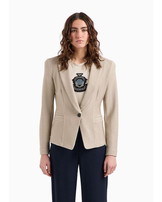 Emporio Armani Natural Icon Lapel Jacket In Jacquard Fabric With Micro-wavy Embossed Ribbing