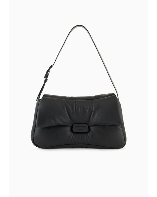 Emporio Armani Black Oversized Baguette Shoulder Bag In Puffy Nappa Leather