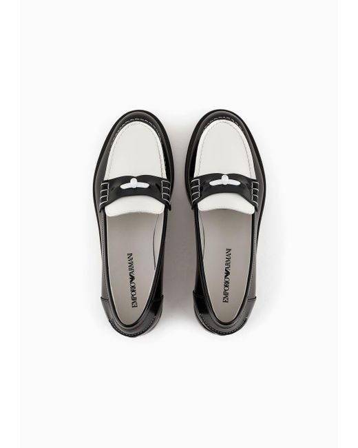 Emporio Armani White Polished Leather Loafers With Stirrup Bar