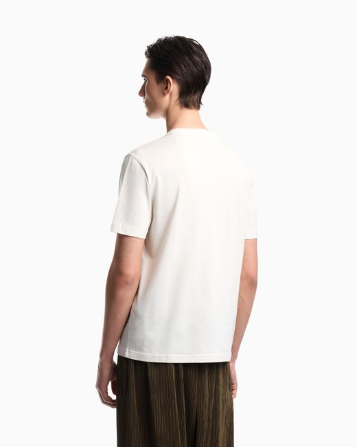 Emporio Armani White Jersey T-Shirt With Embroidery And Print for men