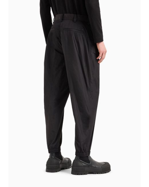 Emporio Armani Black Lightweight Nylon Trousers With Stretch Ankle Cuffs for men