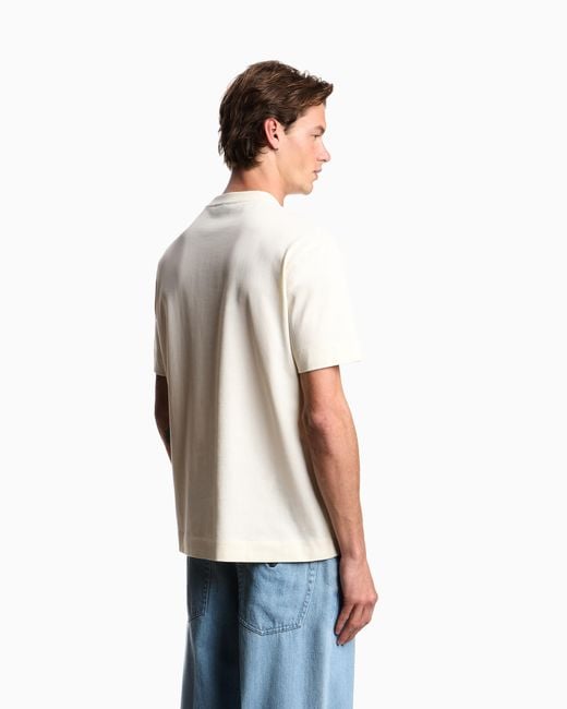 Emporio Armani White Heavy Jersey T-Shirt With Metal Logo Embroidery for men