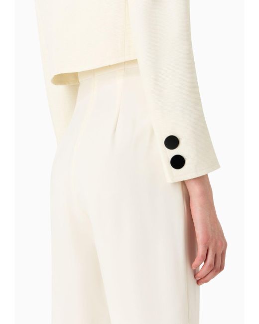 Emporio Armani White Cropped Jacket With Lapels In Technical Faille