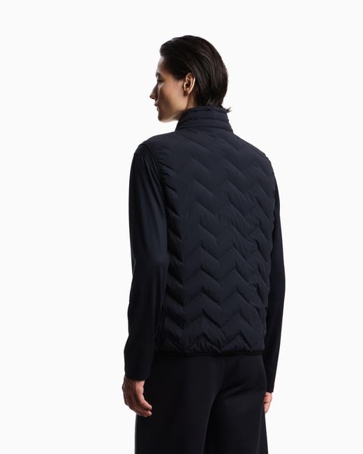 Emporio Armani Blue Nylon Down Jacket Sleeveless With A Chevron Quilt Essential for men