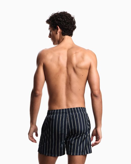 Emporio Armani Blue Striped Print Swim Shorts for men
