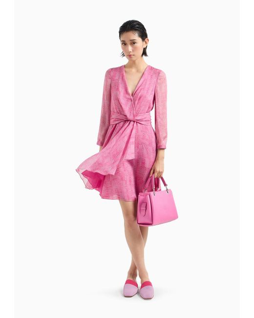 Robe À Encolure Croisée En Mousseline De Soie À Imprimé Géométrique All Over Emporio Armani en coloris Pink