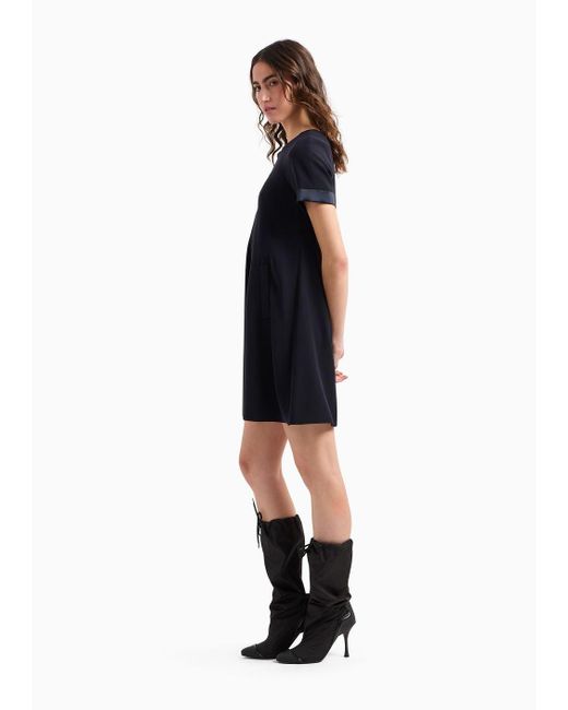 Emporio Armani Black Tech Cady Flared Dress With Satin Insert