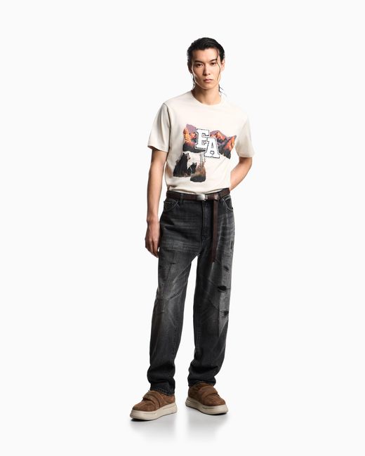 Emporio Armani White Après Mountain-Print Jersey T-Shirt for men