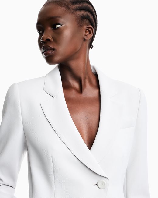 Emporio Armani White Tailored Single-Breasted Blazer With Notched Lapels
