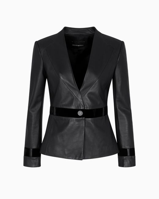 Veste En Nappa De Ganterie Avec Détails En Velours Asv Emporio Armani en coloris Black