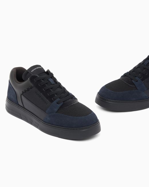 Emporio Armani Blue Sneakers Low-Top With Suede And Mesh Upper And Rubber Sole for men