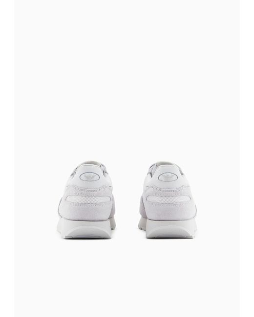 Sneakers In Mesh Con Dettagli Suede E Patch Aquila di Emporio Armani in White