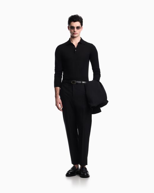 Emporio Armani Black Pure Virgin-Wool Jumper With Polo-Shirt Collar for men