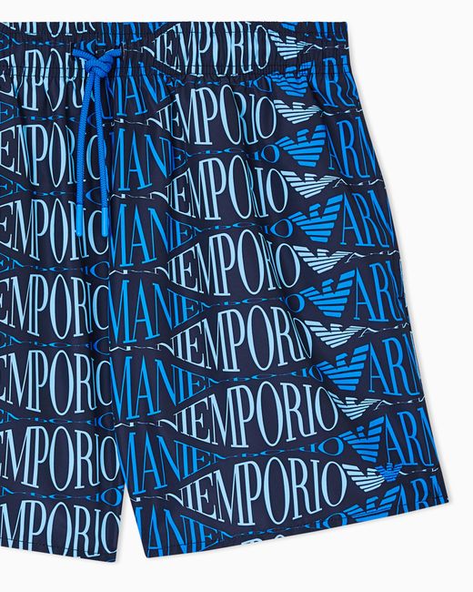 Emporio Armani Blue Swim Shorts With All-Over Logo for men