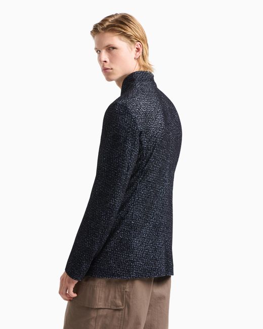 Emporio Armani Jacke Mit Grandad-Kragen Aus Geflocktem Mesh Mit Chevron-Motiv in Blue für Herren