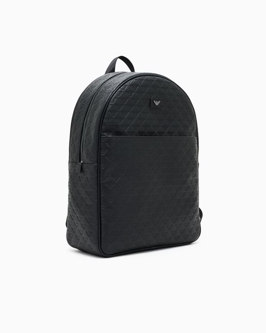Emporio Armani Rucksack Aus Leder Geprägt Mit Allover-Adler in Blue für Herren