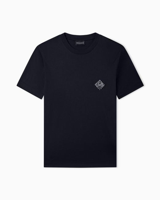 Emporio Armani Blue Slim-Fit Lyocell-Blend Jersey T-Shirt With Logo Patch for men