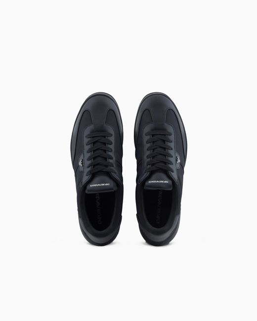 Emporio Armani Blue Nylon Sneakers With Leather Details for men