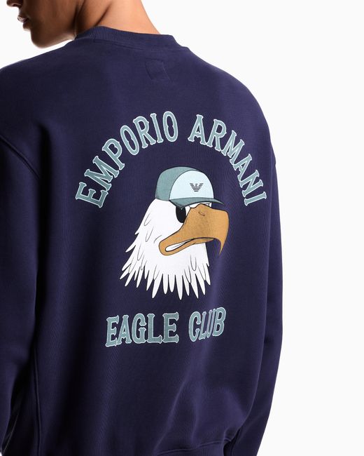 Emporio Armani Blue Eagle Club Organic Jersey Sweatshirt With Print for men