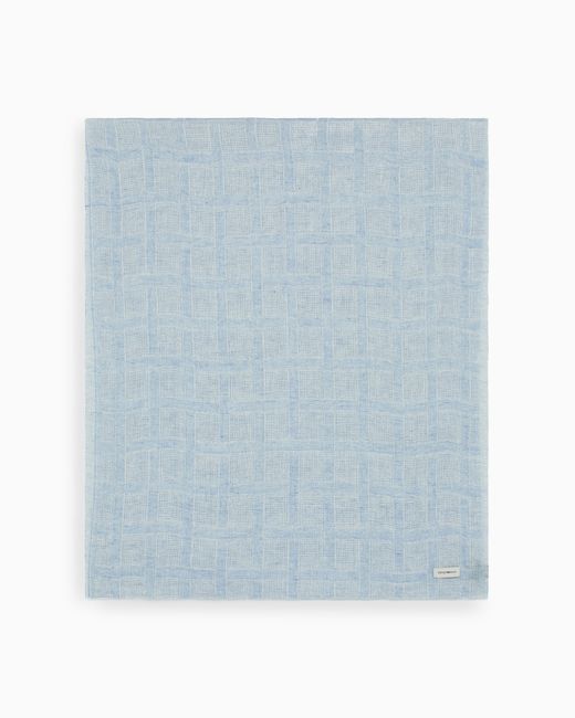 Emporio Armani Blue Brushed Linen Scarf With Lurex