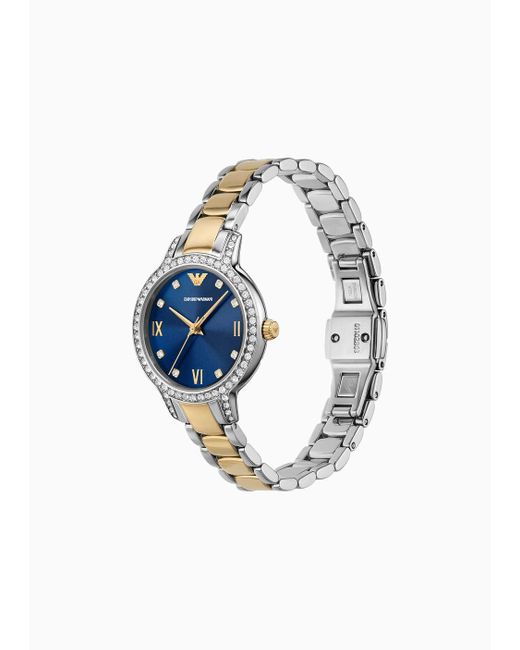 Emporio Armani Blue Three-hand Two-tone Stainless Steel Watch