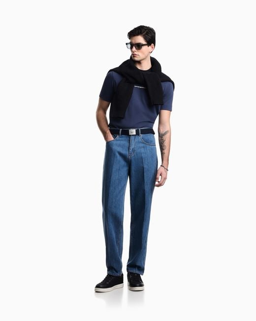 Emporio Armani Blue Heavy Jersey T-Shirt With Ea Generation Embroidery for men