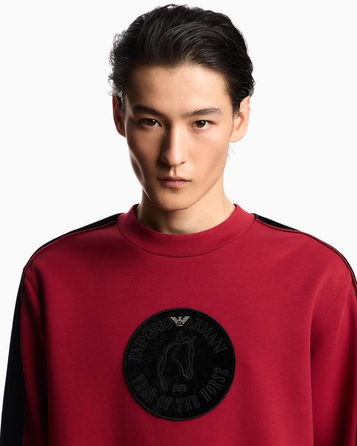Emporio Armani Red Lunar New Year Double-Jersey Sweatshirt With Oversized Patch And Tape for men
