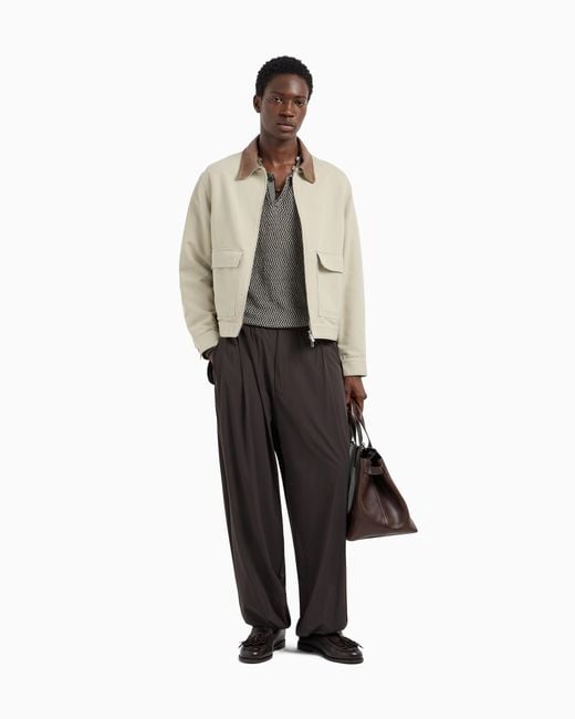 Emporio Armani Gray Asv Linen And Lyocell-Blend Polo-Collar Jumper With Chevron Motif for men