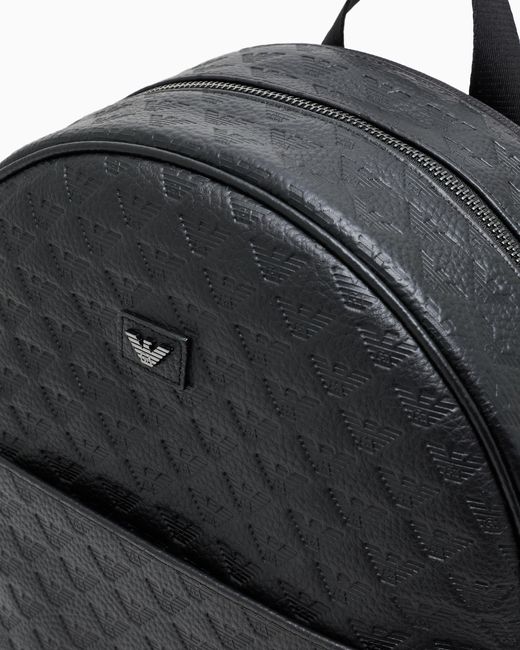 Emporio Armani Rucksack Aus Leder Geprägt Mit Allover-Adler in Blue für Herren