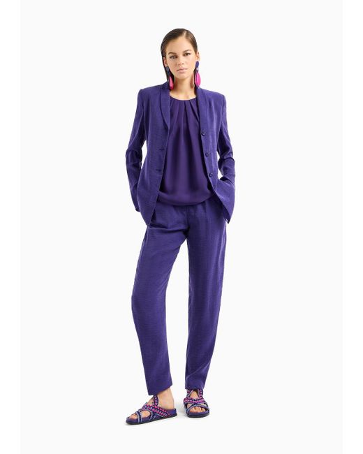 Emporio Armani Purple Bluse Mit Kurzen Ärmeln Aus Georgette Mit Plissierung