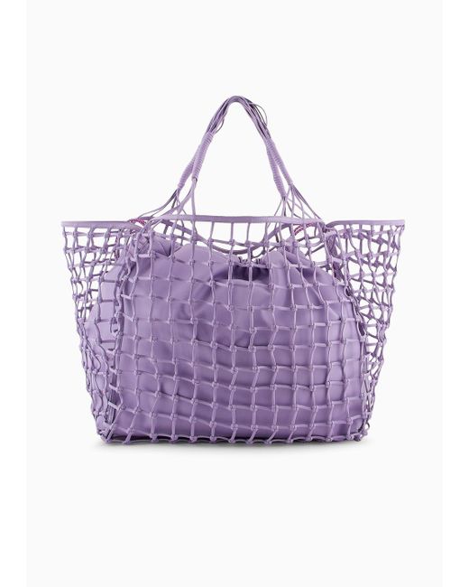 Maxi Shopper Intrecciata Effetto Nappa di Emporio Armani in Purple