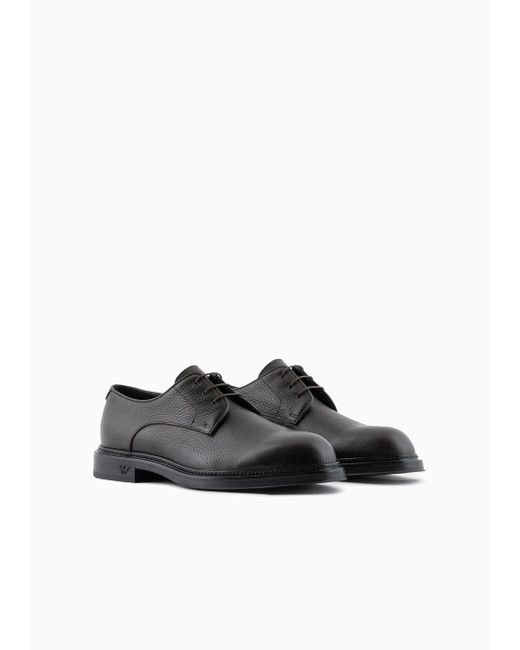 Emporio Armani Black Pebbled Leather Derby Shoes for men