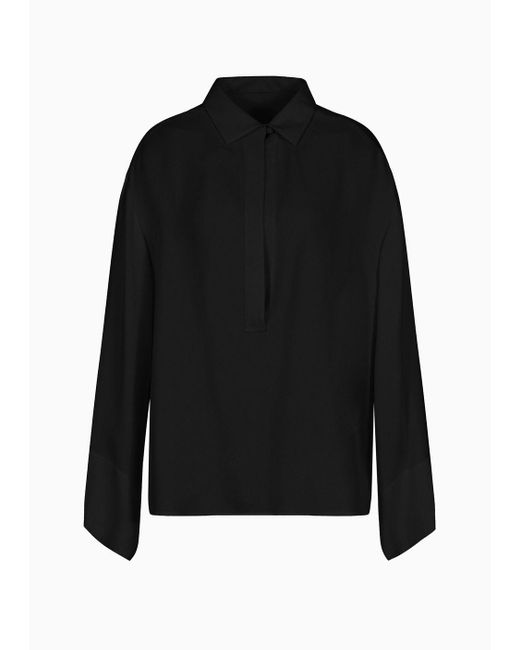 Camisa Con Abertura Parcial En Dril De Cupro Emporio Armani de color Black