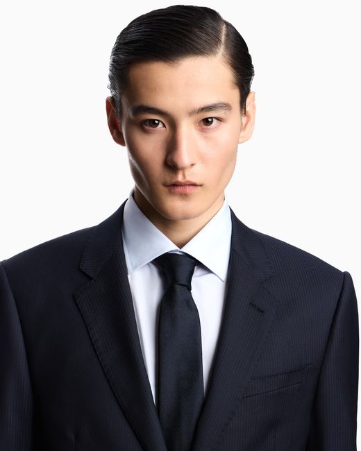 Costume À Simple Boutonnage En Laine Vierge High Twist Micro-Motif Emporio Armani pour homme en coloris Blue