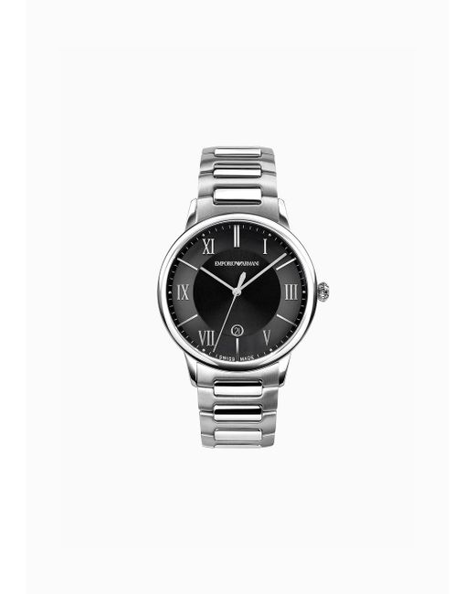 Emporio Armani Black Swiss Made Three-hand Date Stainless Steel Watch for men