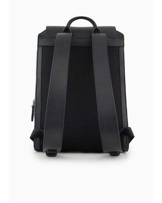Emporio Armani Black Tumbled-leather Backpack With Flap And Laptop Compartment for men