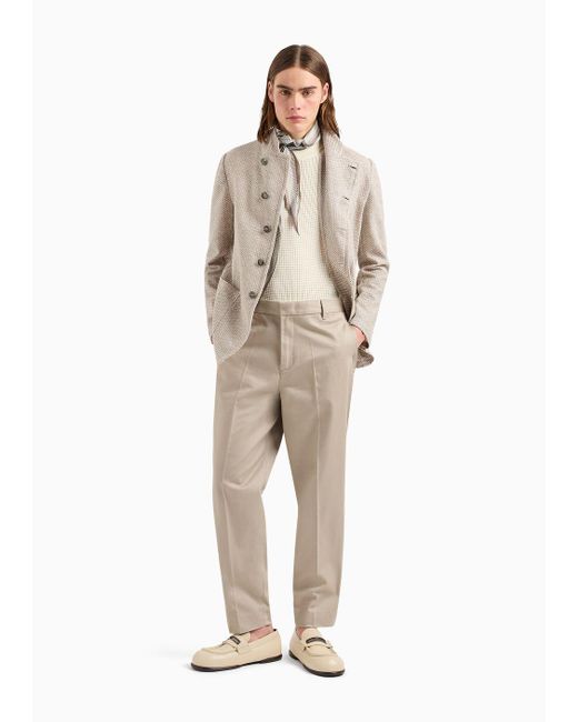 Emporio Armani Gray Guru-collar Jacket In A Knit-effect Linen-blend Jersey for men