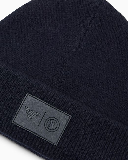 Emporio Armani Blue Virgin Wool Beanie Capsule Ssc Napoli for men